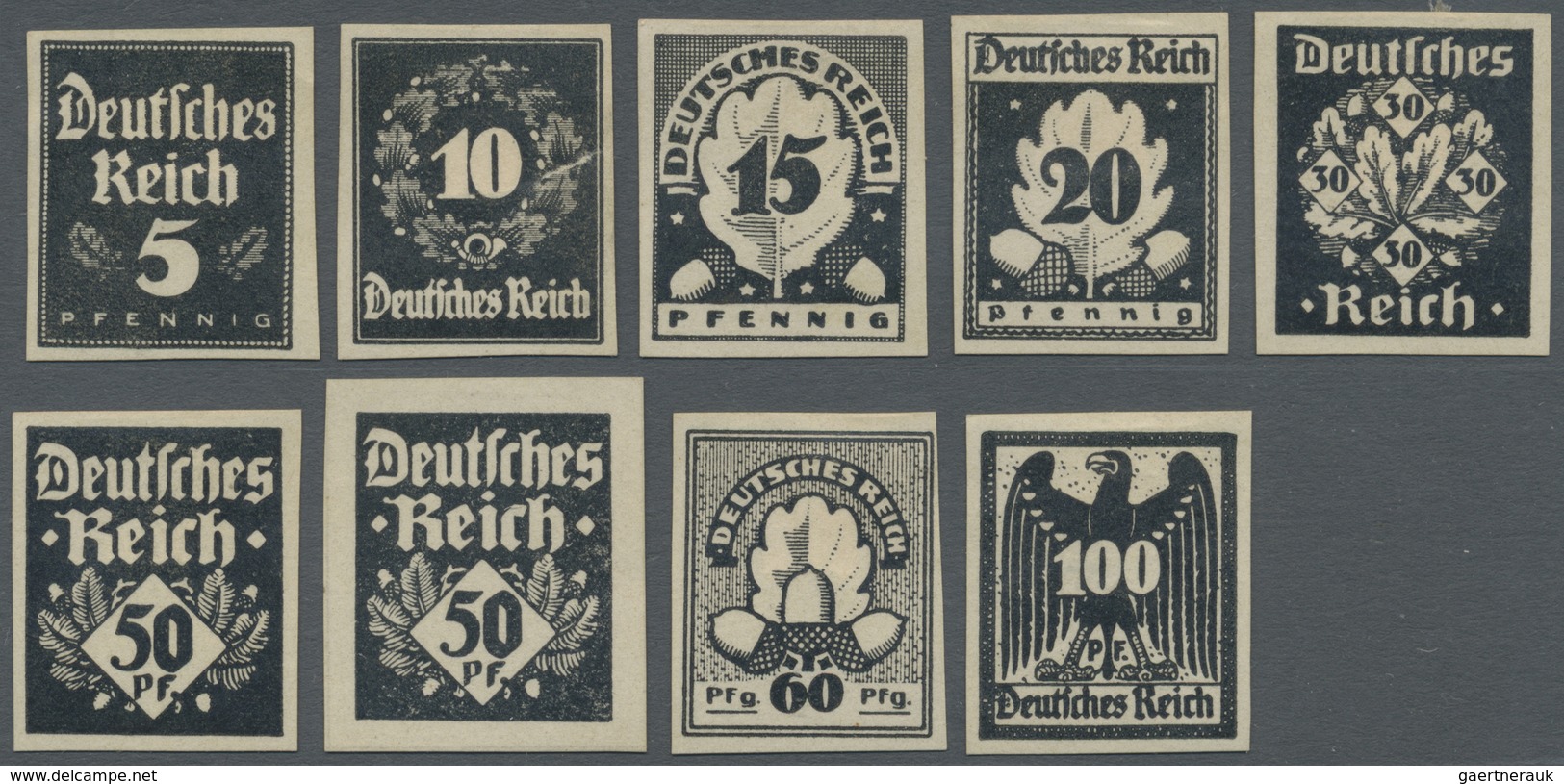 * Deutsches Reich - Besonderheiten: 1918 Ca., Komplette Serie Von 8 Essays (50 Pfg. Doppelt) In Unters - Sonstige & Ohne Zuordnung