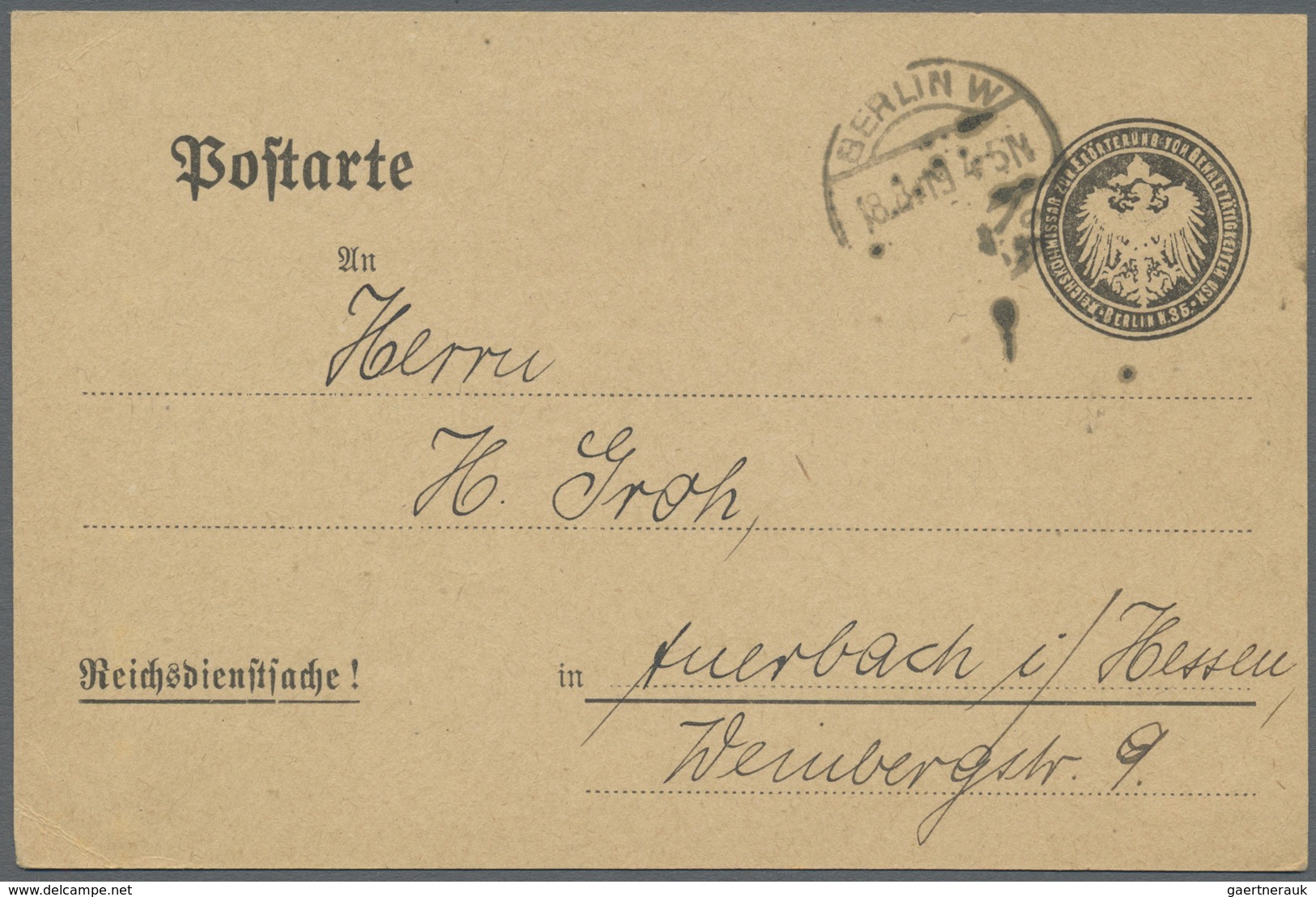 Br Deutsches Reich - Besonderheiten: 1919, Postkarte Als "Reichsdienstsache" Mit Eingedrucktem Siegel " - Sonstige & Ohne Zuordnung