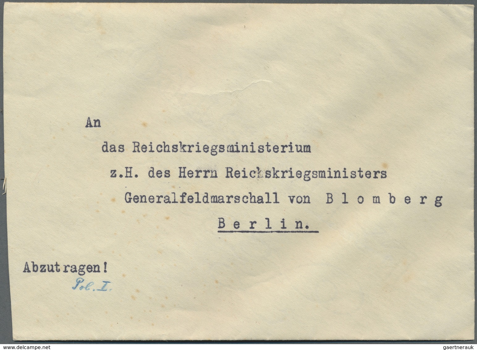 Br Deutsches Reich - Besonderheiten: 1936/38, Dienstbrief  An Reichskriegsministerium Z. Hd. Reichskrie - Altri & Non Classificati