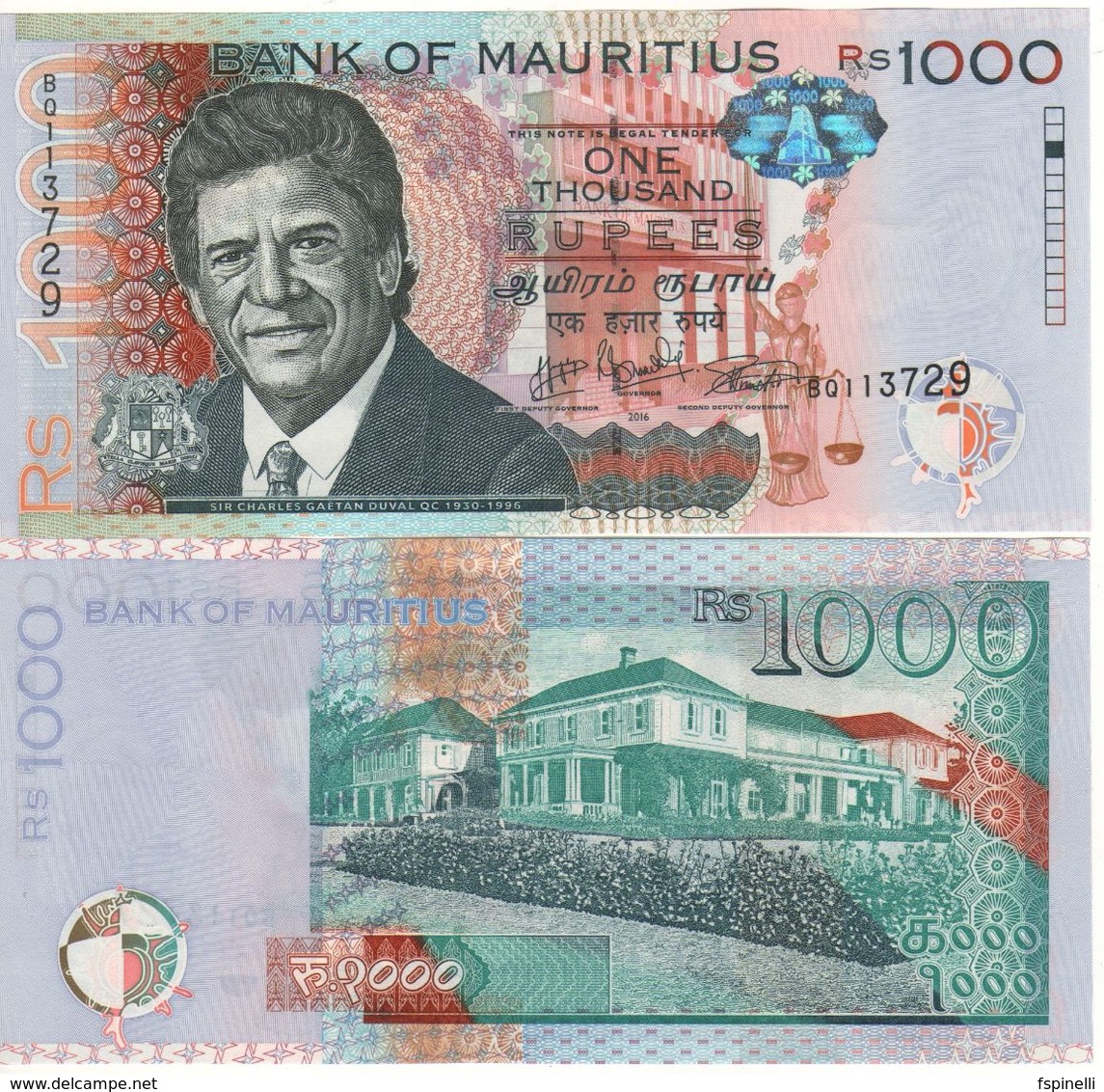 New MAURITIUS   1’000 Rupees       Pnew  Dated  2016. UNC - Maurice