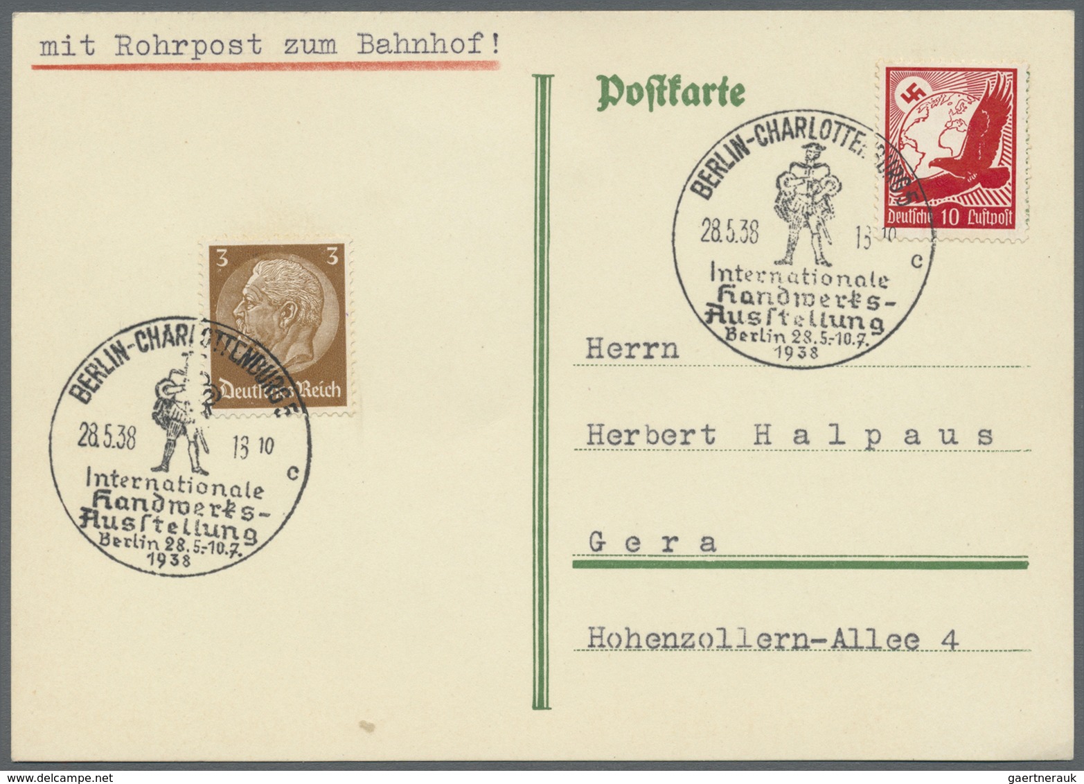 Br Deutsches Reich - Besonderheiten: 1938. Rohrpost-Minuten-SST "Berlin-Charlottenburg 28.5.38 18:10 - - Sonstige & Ohne Zuordnung