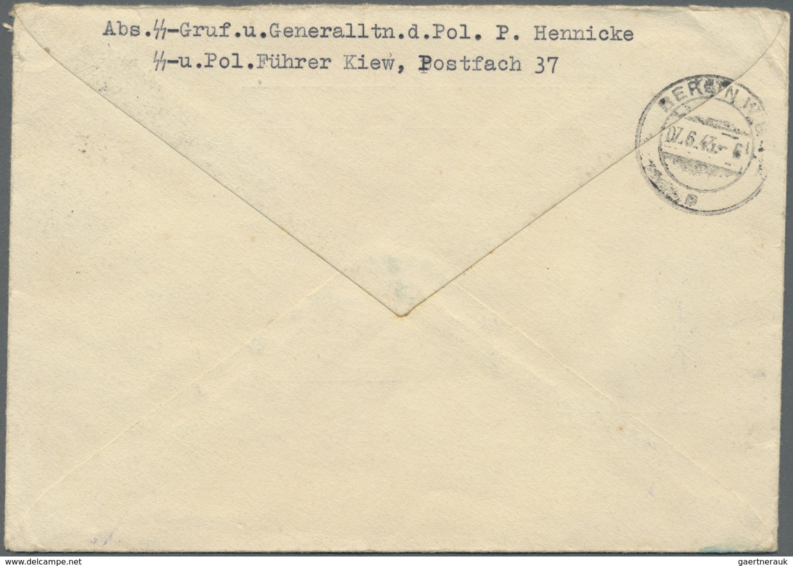 Br Deutsches Reich - Besonderheiten: 1943, DDP Ukraine Mit Blauem Briefstempel "Der SS Und Pol. Führer - Sonstige & Ohne Zuordnung