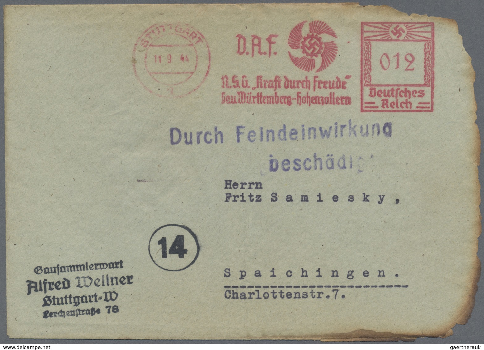 Br Deutsches Reich - Besonderheiten: 1944, 12 Pfg. Freistempel Auf Brief Mit Inhalt! Der Brief Ist Mit - Sonstige & Ohne Zuordnung