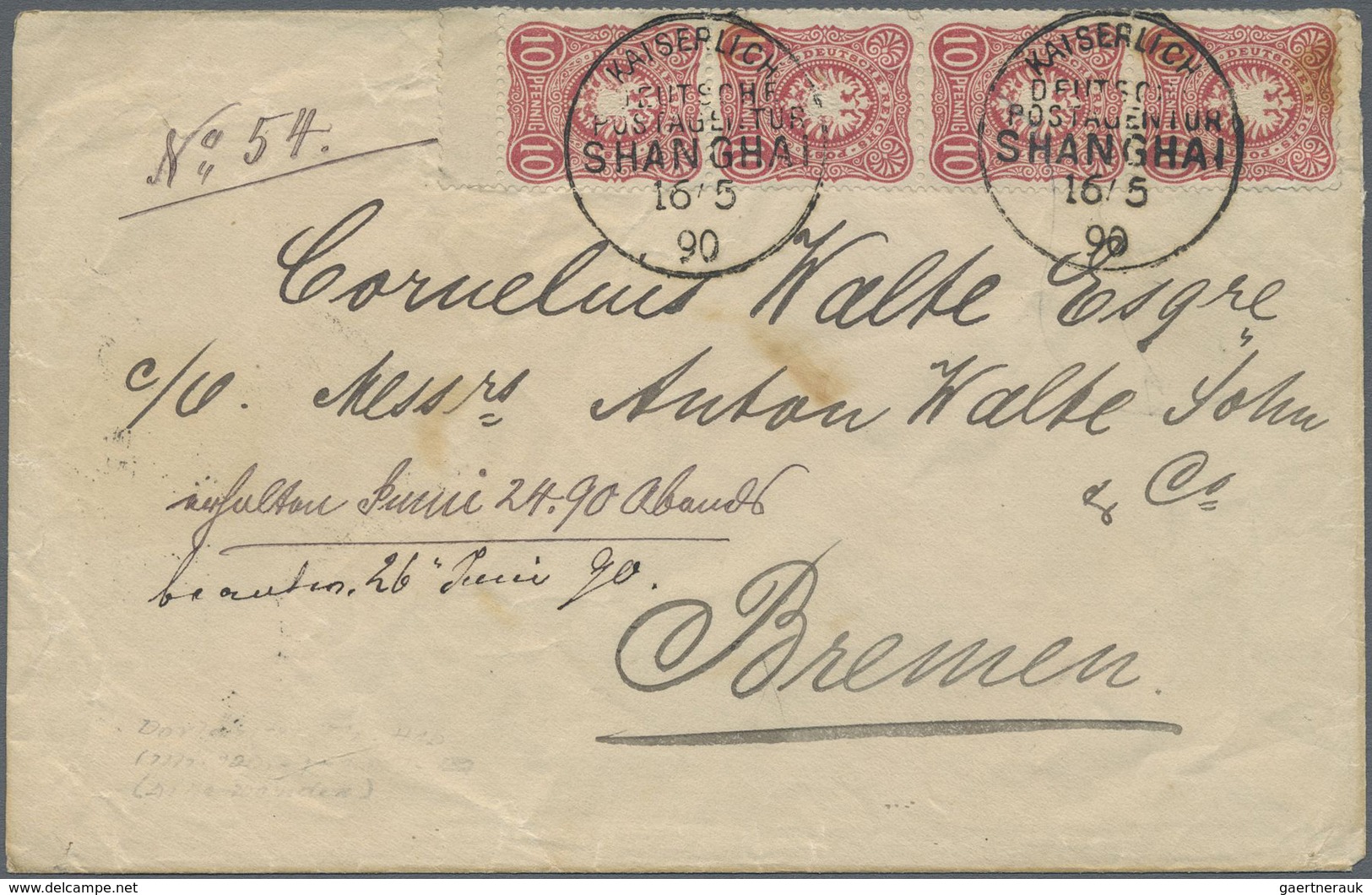 Br Deutsche Post In China - Vorläufer: 1890, 10 Pfg. Dunkelrosarot Im Sennkrechten Viererstreifen Mit Z - Cina (uffici)