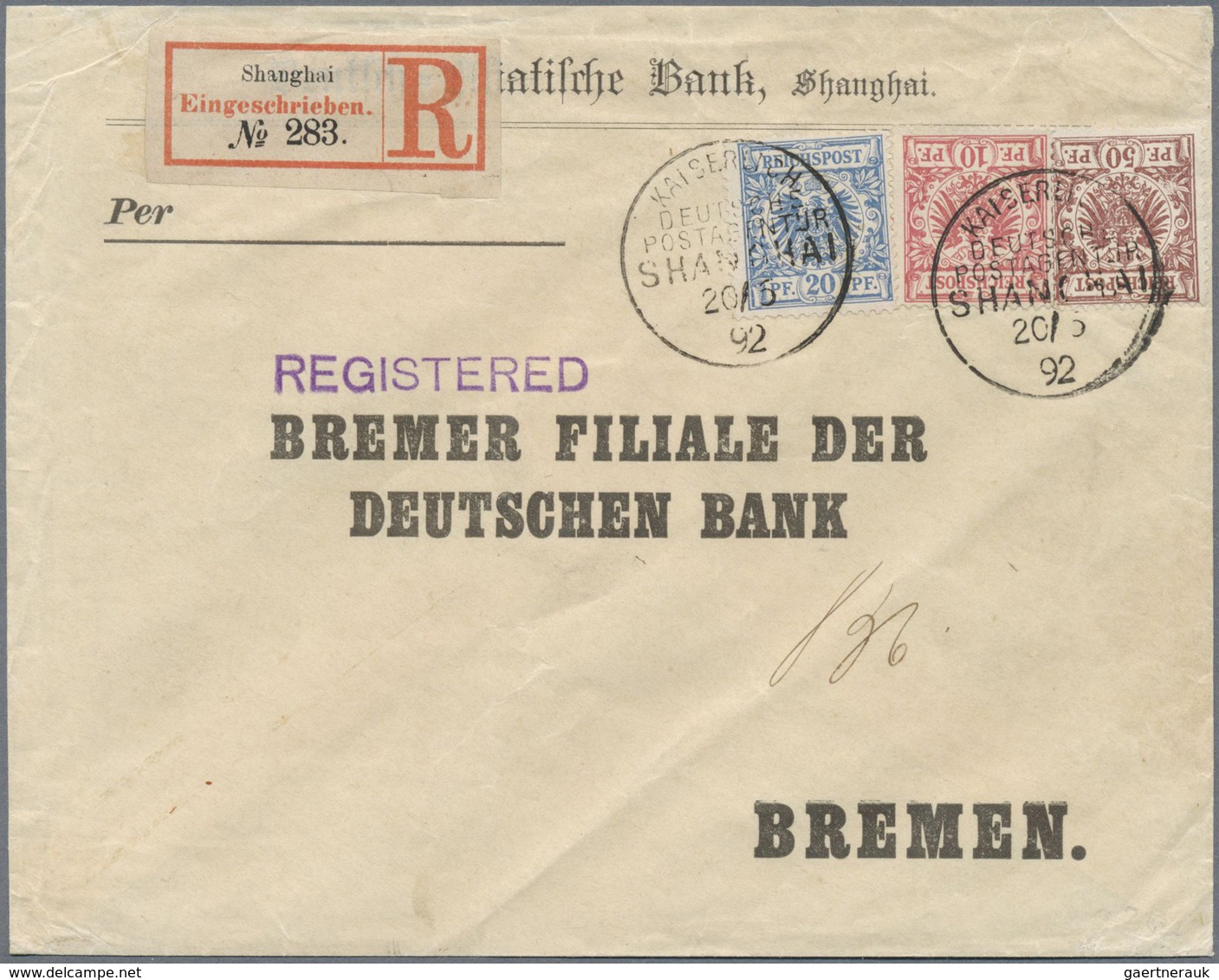 Br Deutsche Post In China - Vorläufer: 1892, 10, 20 Und 50 Pf Krone/Adler Klar Entwertet Mit 2x K1 SHAN - Chine (bureaux)