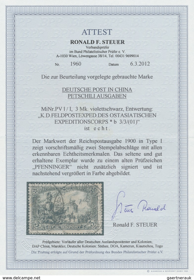 O Deutsche Post In China - Mitläufer: 1900, Petschili-Ausgabe: 3 M Violettschwarz, Sauber Entwertet "K - Cina (uffici)