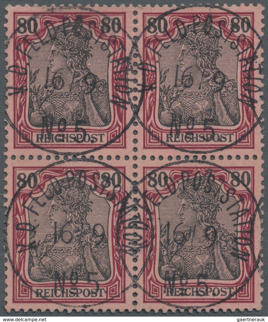 /O Deutsche Post In China - Mitläufer: 1900: 80 Pfg. Karmin/schwarz/rosa Im Luxus-Viererblock, Je Mit P - Deutsche Post In China