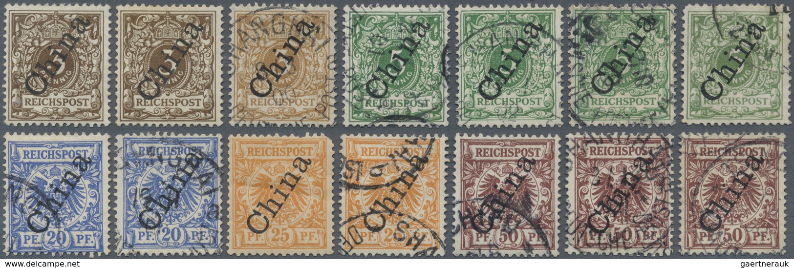 O/*/(*) Deutsche Post In China: 1898. Lot Von 14 Marken Der Zweiten Aufdruckausgabe (56°), Zumeist Gestempel - Chine (bureaux)