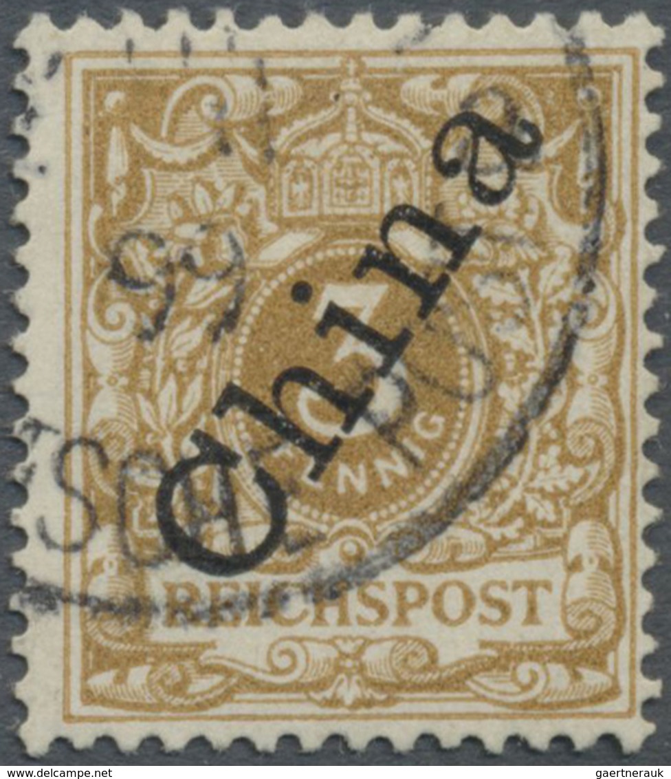 O Deutsche Post In China: 1898, 3 Pfg. Steiler Aufdruck Hellocker, Einwandfrei, Gestempelt, Fotoattest - Deutsche Post In China