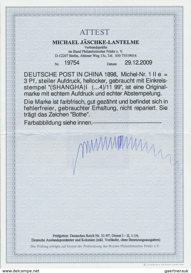 O Deutsche Post In China: 1898, 3 Pfg. Steiler Aufdruck Hellocker, Einwandfrei, Gestempelt, Fotoattest - Chine (bureaux)