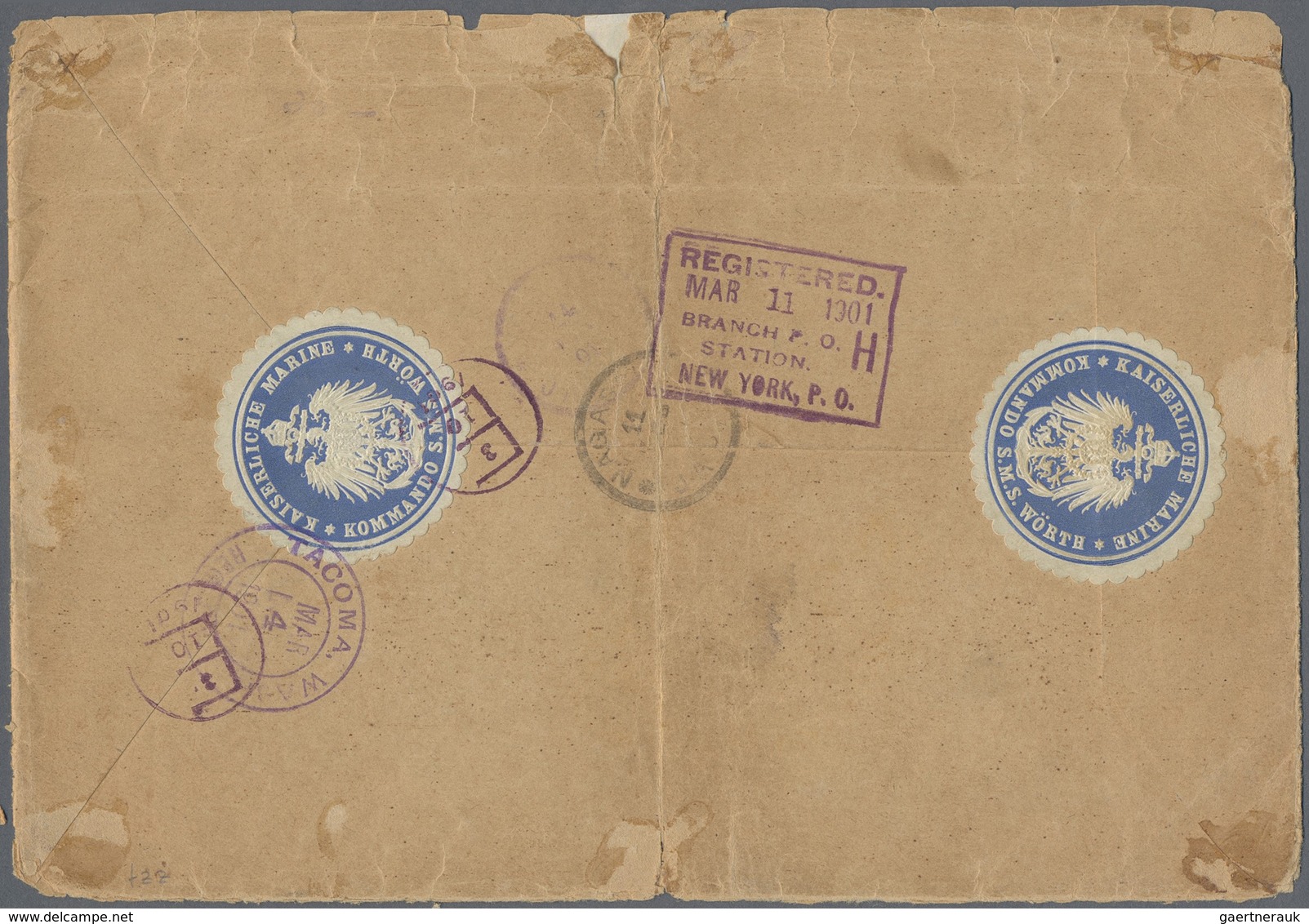 Br Deutsche Post In China: 1901, 20 Pfg. Steiler Aufdruck, Zwei Senkrechte Paare Auf R-Brief De 3.Gewic - Deutsche Post In China