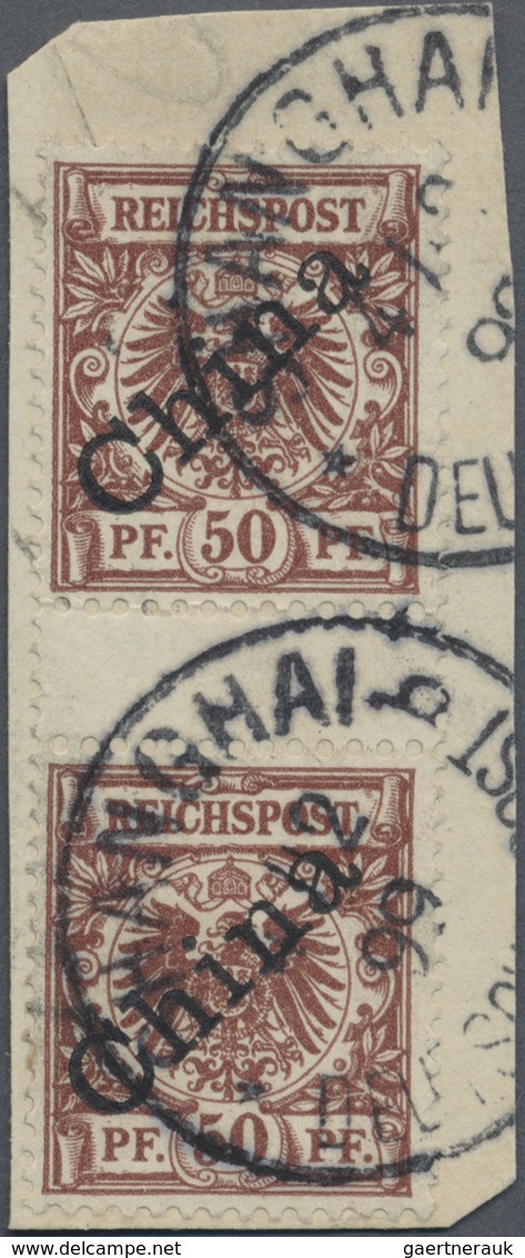 Brfst Deutsche Post In China: 1898, 50 Pf. Lebhaftrötlichbraun Mit Diagonalem Aufdruck Im Senkrechten Zwis - Cina (uffici)