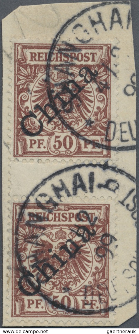 Brfst Deutsche Post In China: 1898, 50 Pf. Lebhaftrötlichbraun Mit Diagonalem Aufdruck Im Senkrechten Zwis - Chine (bureaux)