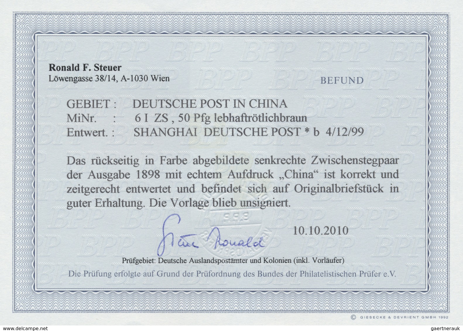 Brfst Deutsche Post In China: 1898, 50 Pf. Lebhaftrötlichbraun Mit Diagonalem Aufdruck Im Senkrechten Zwis - Deutsche Post In China