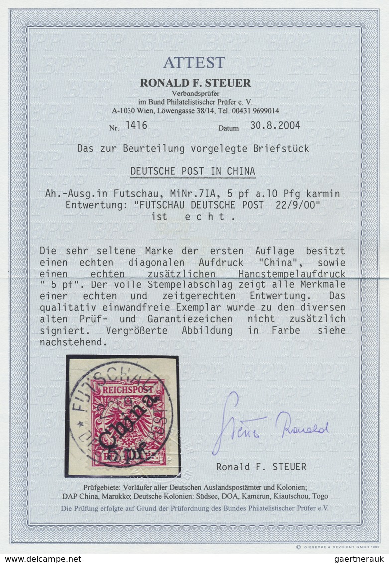 Brfst Deutsche Post In China: 1900, Futschau-Provisorium, 5 Pf Auf 10 Pfg. Diagonaler Aufdruck, Farbfrisch - Cina (uffici)