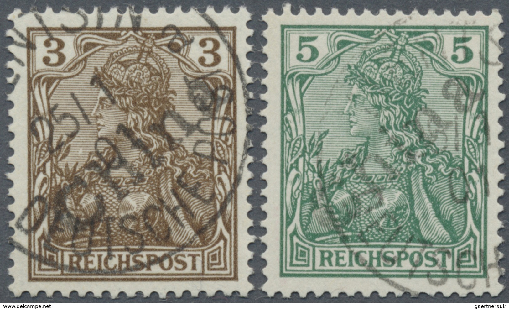 O Deutsche Post In China: 1900, 3 Pf Und 5 Pf Germania Mit HANDSTEMPEL-AUFDRUCK "China" Je Sauber Gest - Deutsche Post In China