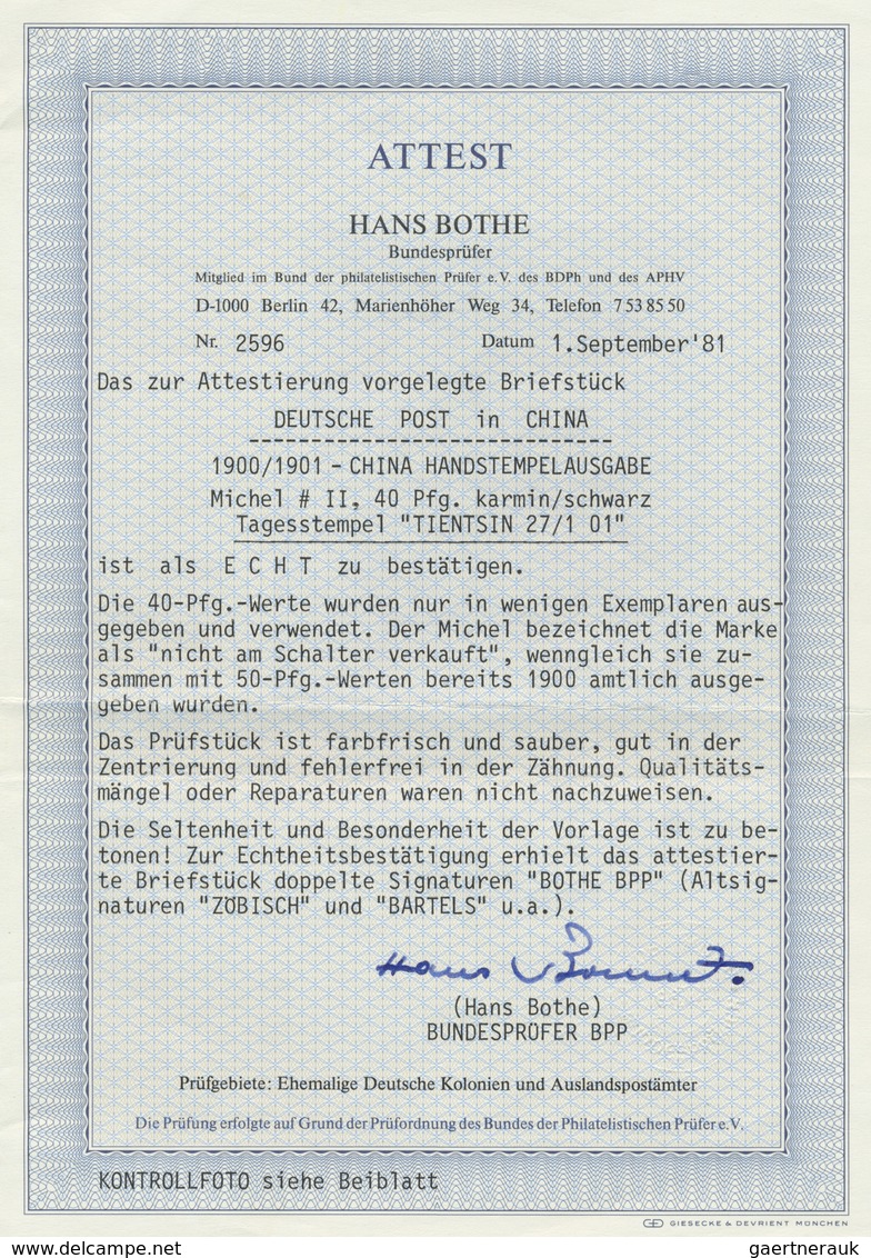 Brfst Deutsche Post In China: 1900/1901, Handstempelaufdruck Auf 40 Pfg., Amtlich Nicht Verausgabter Wert, - Deutsche Post In China