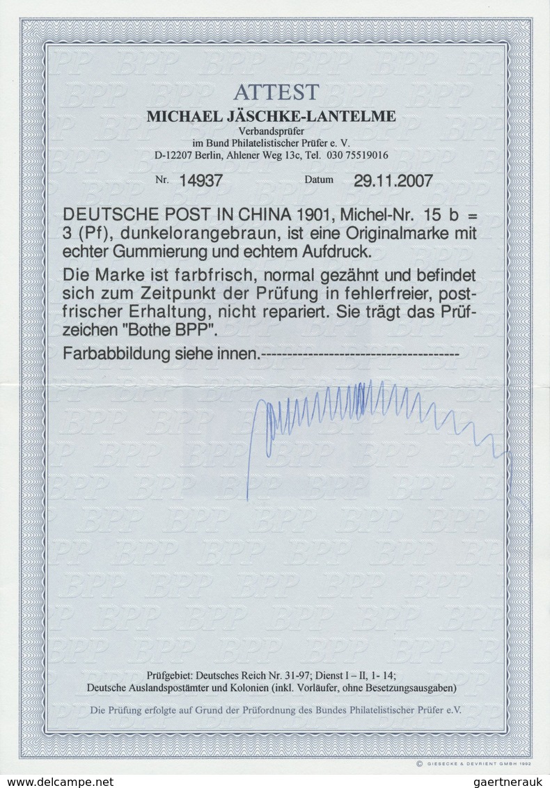 ** Deutsche Post In China: 1901, 3 Pfg. Germania Dunkelorangebraun, Einwandfrei Postfrisch, Signiert Bo - Chine (bureaux)