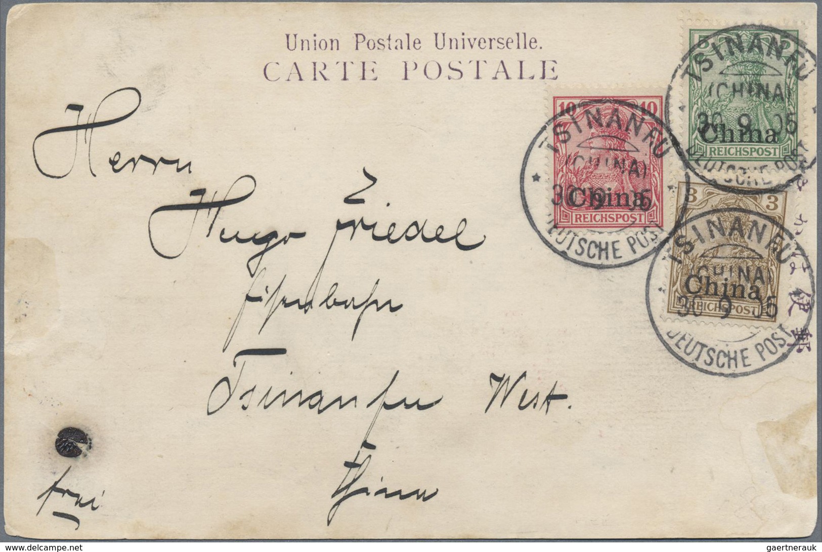 Deutsche Post In China: 1901, 3, 5 Und 10 Pfg Reichspost Einzeln Klar Entwertet K1 "TSINANFU 1905" A - Deutsche Post In China