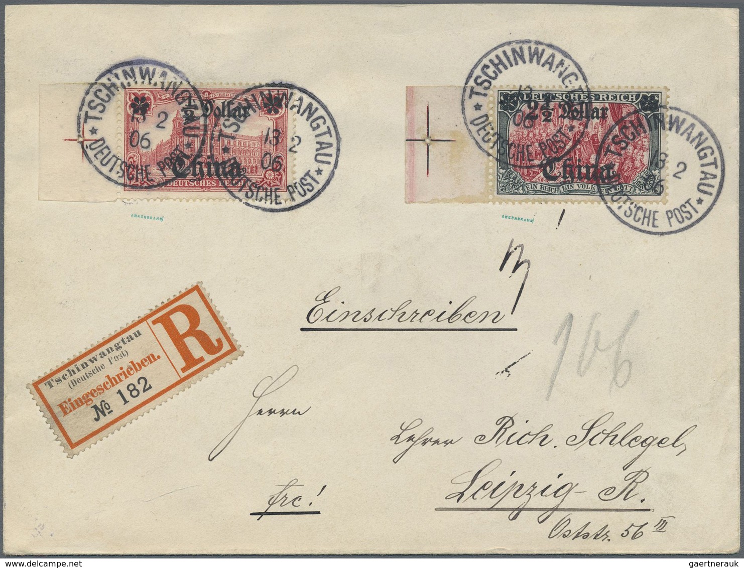 Br Deutsche Post In China: 1906, Randstück 2 1/2 Dollar (gummifleckig) + Randstück 1/2 Dollar (zwei Kur - Deutsche Post In China