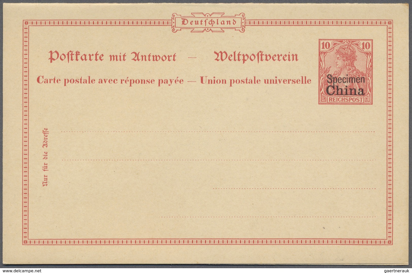 GA Deutsche Post In China - Ganzsachen: 1901, 10 Pfg. Germania Reichspost Mit Aufdruck, Doppelkarte, Pr - Deutsche Post In China