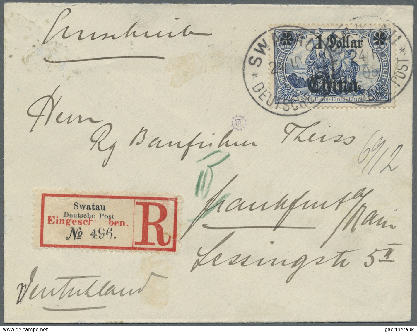 Br Deutsche Post In China - Stempel: German Offices, 1905. Registered Envelope Addressed To Germany Bea - Deutsche Post In China