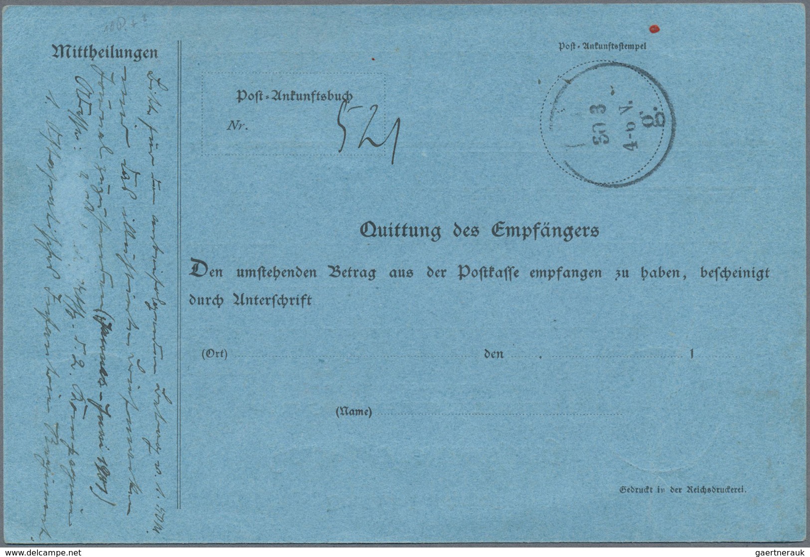 Br Deutsche Post In China - Besonderheiten: 1901 (2.2.), Blaues Formular "Feld-Postanweisung" Mit Anhän - Deutsche Post In China