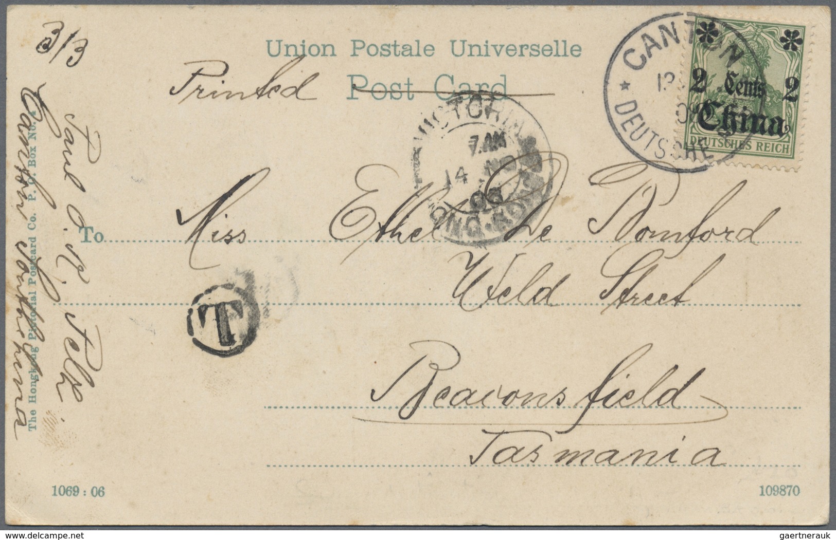 Br Deutsche Post In China - Besonderheiten: 1908 (13.11.), 2 C. Mit Stempel "CANTON * DEUTSCHE POST *" - Cina (uffici)