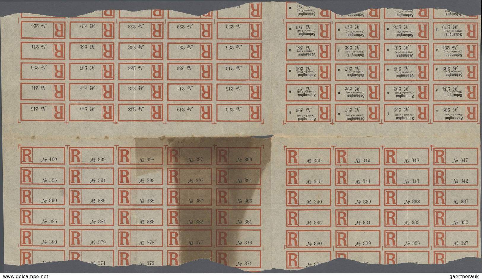 ** Deutsche Post In China - Besonderheiten: R-Zettel Shanghai Hauptteil Von Großdruckbogen Mit R-Zettel - Chine (bureaux)