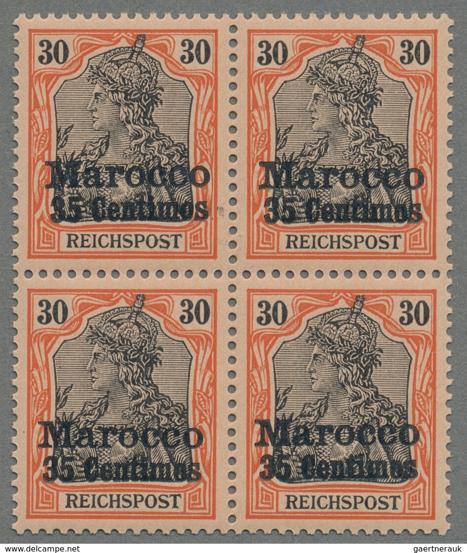 ** Deutsche Post In Marokko: 1900, Der Sog. Fette Aufdruck, Sechs Postfrische Viererblöcke, Dabei Drei - Marocco (uffici)