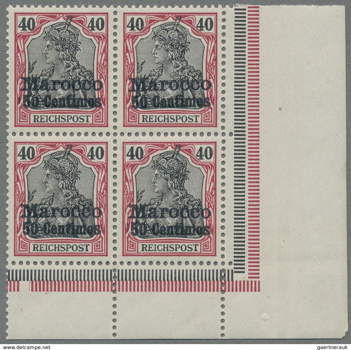 ** Deutsche Post In Marokko: 1900, Der Sog. Fette Aufdruck, Sechs Postfrische Viererblöcke, Dabei Drei - Deutsche Post In Marokko