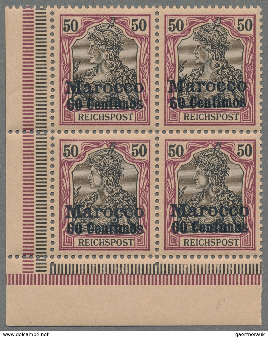 ** Deutsche Post In Marokko: 1900, Der Sog. Fette Aufdruck, Sechs Postfrische Viererblöcke, Dabei Drei - Marocco (uffici)