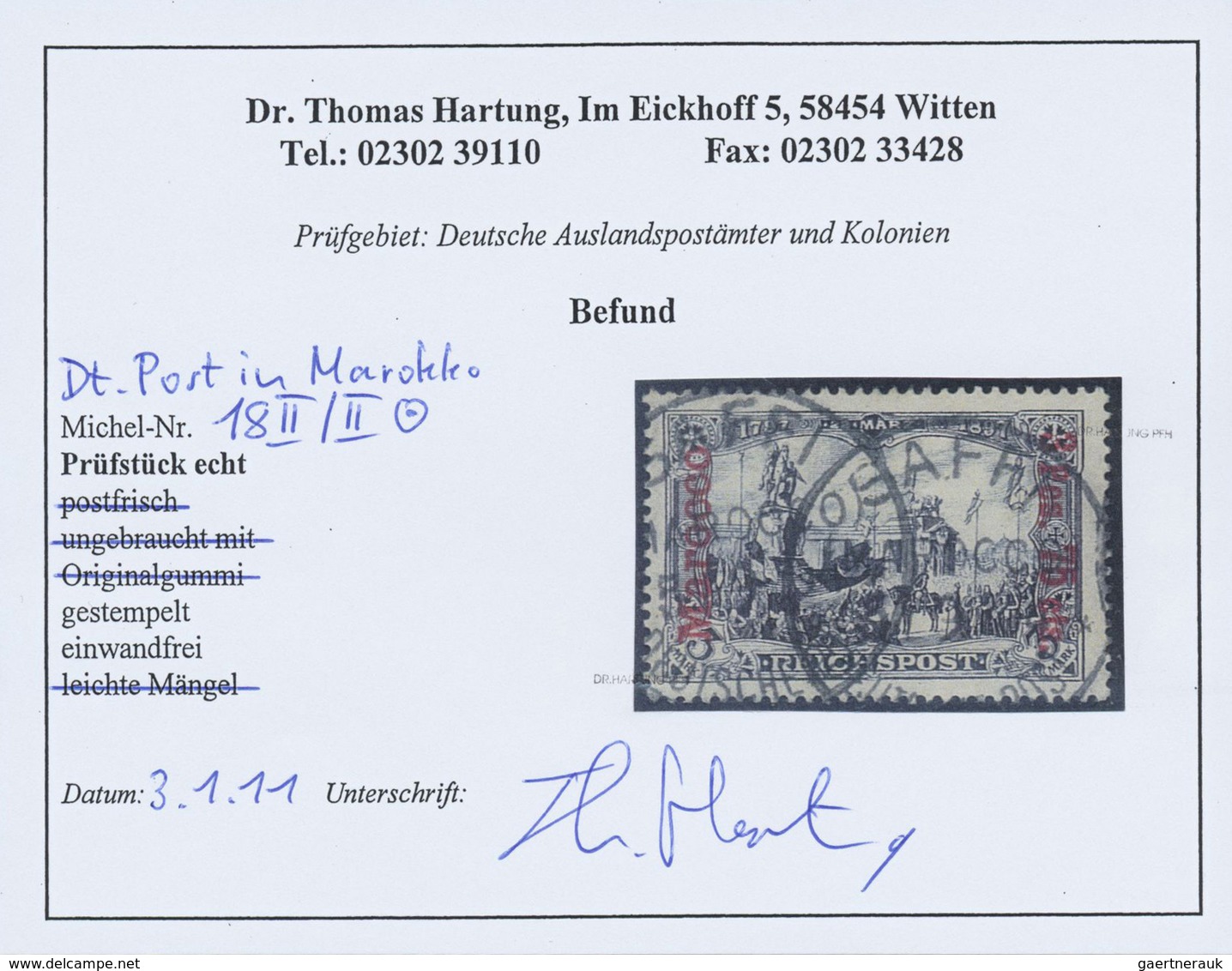 O Deutsche Post In Marokko: 1903, 3 P.75 C. Auf 3 M. Fetter Aufdruck, Type II, Gestempelt In Einwandfr - Maroc (bureaux)
