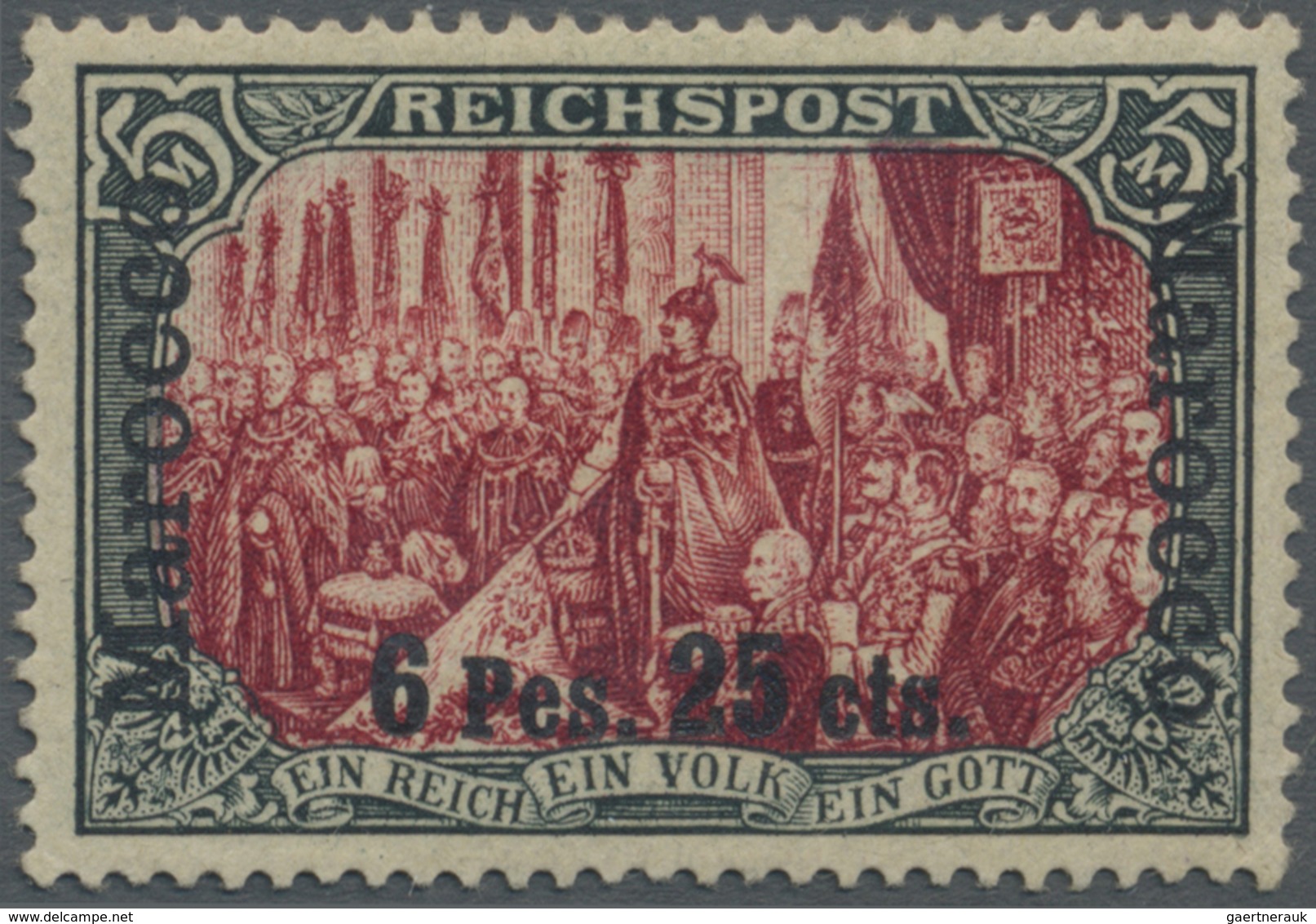 * Deutsche Post In Marokko: 1903. "6 P 25 C Auf 5 M Reichspost" In Type I / III, Ungebraucht, Kl. Mgl. - Deutsche Post In Marokko