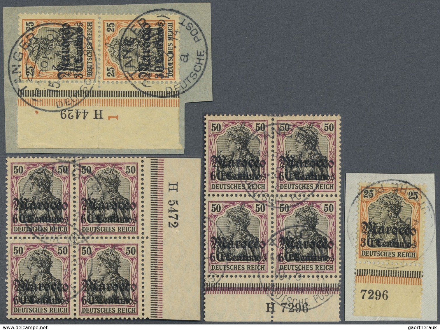 Brfst Deutsche Post In Marokko: 1912, 30 C Auf 25 Pf Und 60 C Auf 50 Pf, Je Zwei Briefstücke Mit HAN, "ech - Marocco (uffici)