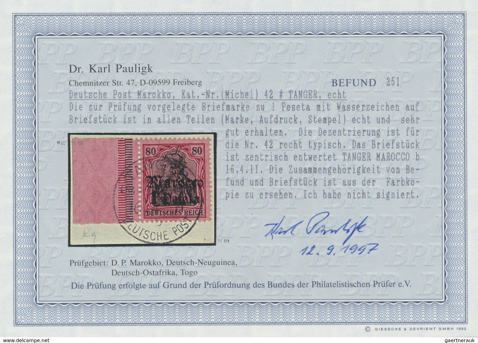 Brfst Deutsche Post In Marokko: 1911, 1 P Auf 80 Pf. Germania, Tadellose Marke Vom Linken Bogenrand Auf Br - Maroc (bureaux)