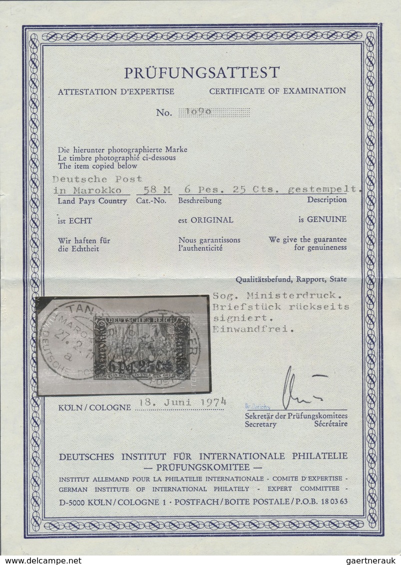 Brfst Deutsche Post In Marokko: 1912, 6 P. 25 C. Auf 5 M. Marokko-Aufdruck, Rein Schwarze Rahmenfarbe, Dun - Maroc (bureaux)