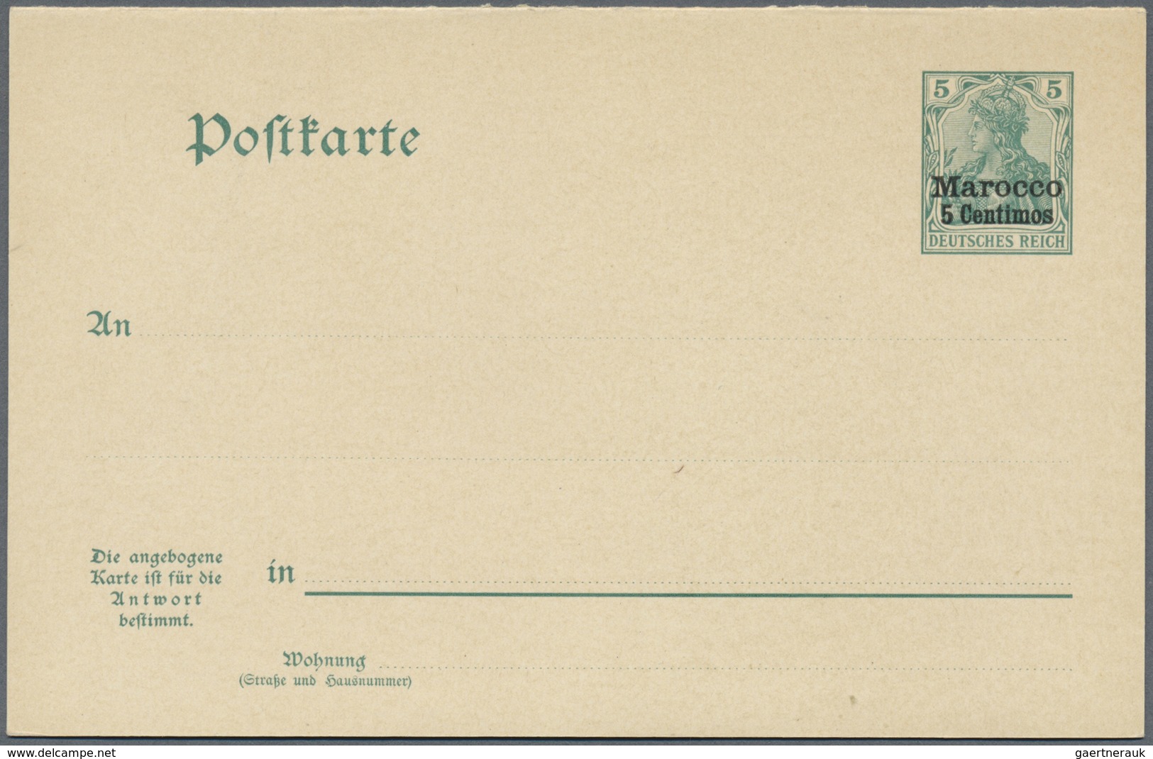 GA Deutsche Post In Marokko - Ganzsachen: 1902 Essay Für Inlands-Doppelkarte Mit Aufdruck - Probedruck - Deutsche Post In Marokko