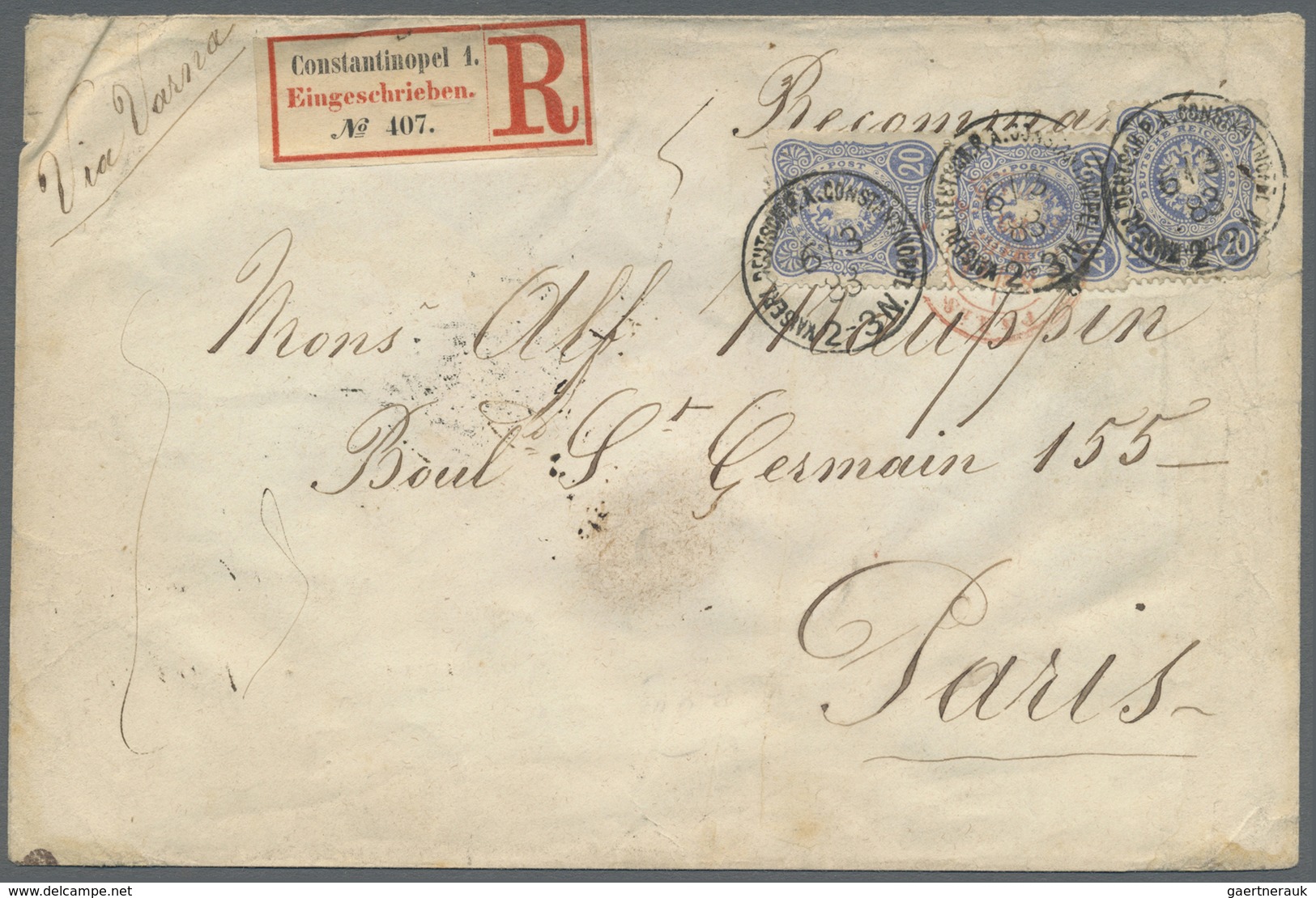 Br Deutsche Post In Der Türkei - Vorläufer: 1883: DR 20 Pfennig Blau, Senkrechtes Paar Und Einzelmarke, - Deutsche Post In Der Türkei