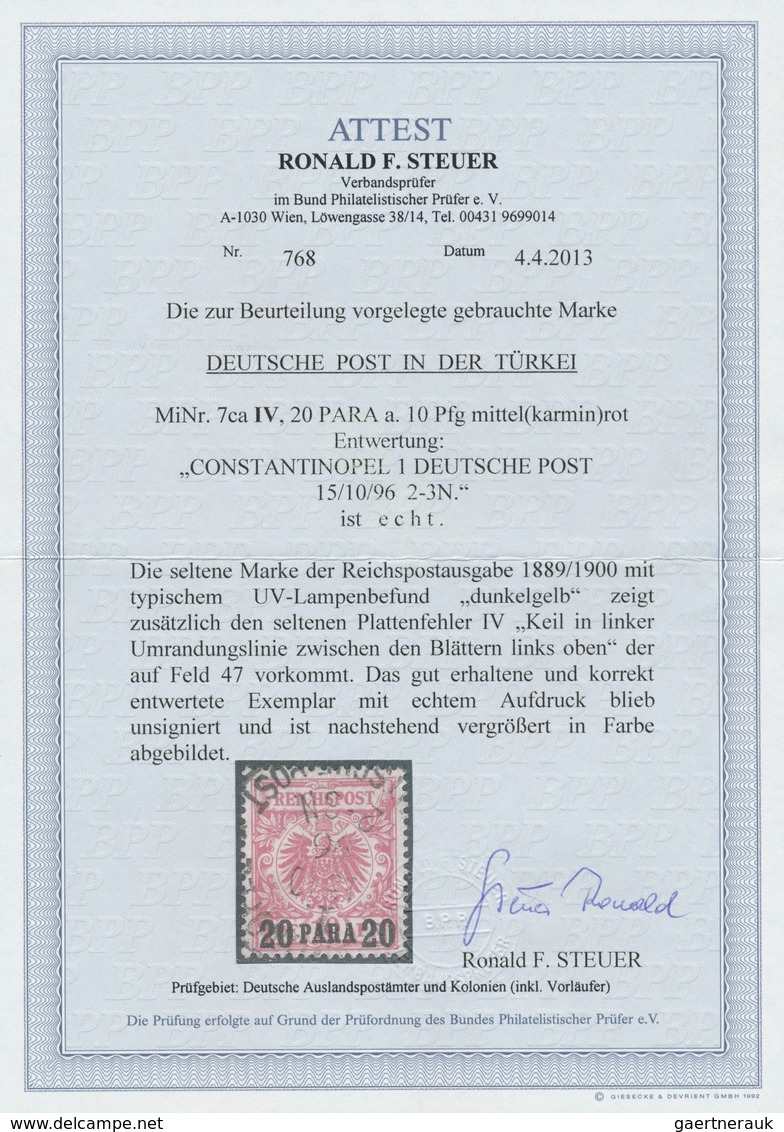 O Deutsche Post In Der Türkei: 1895, "20 PARA 20" Auf 10 Pf Krone/Adler, Mittelkarminrot (dunkelgelb Q - Deutsche Post In Der Türkei
