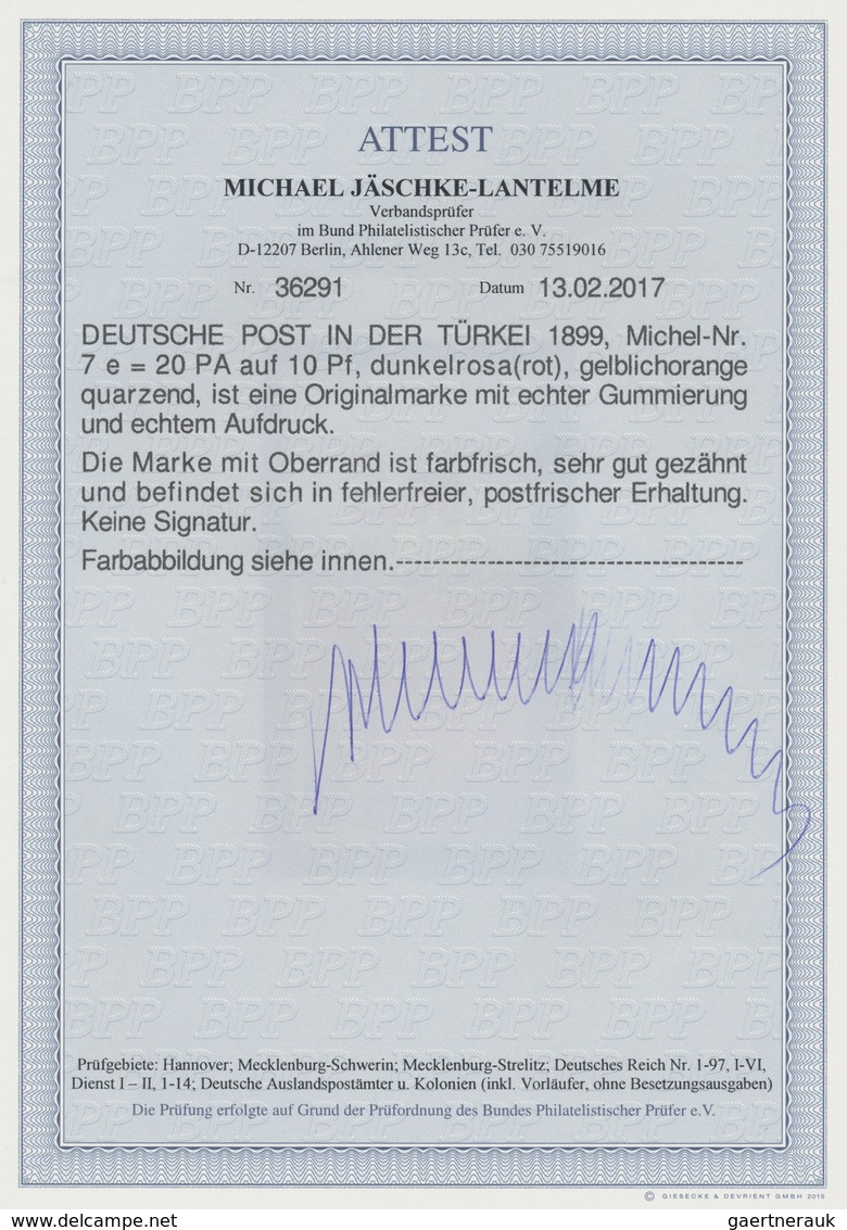 ** Deutsche Post In Der Türkei: 1889, "20 Para 20" Auf 10 Pf. Krone/Adler In Sehr Seltener Farbe E = Du - Turquie (bureaux)