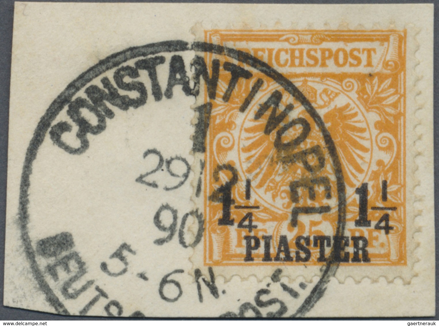 Brfst Deutsche Post In Der Türkei: 1889, 1¼ Pia. Auf 25 Pfg. Gelborange Auf Briefstück Klar Entwertet "CON - Turchia (uffici)