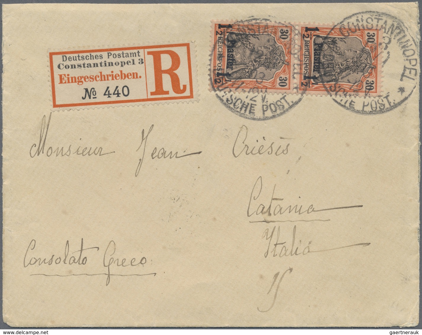 Br Deutsche Post In Der Türkei: 1900, 1 1/2 Piaster Auf 30 Pfg. Reichspost Im Senkrechten Paar Als Port - Turquie (bureaux)