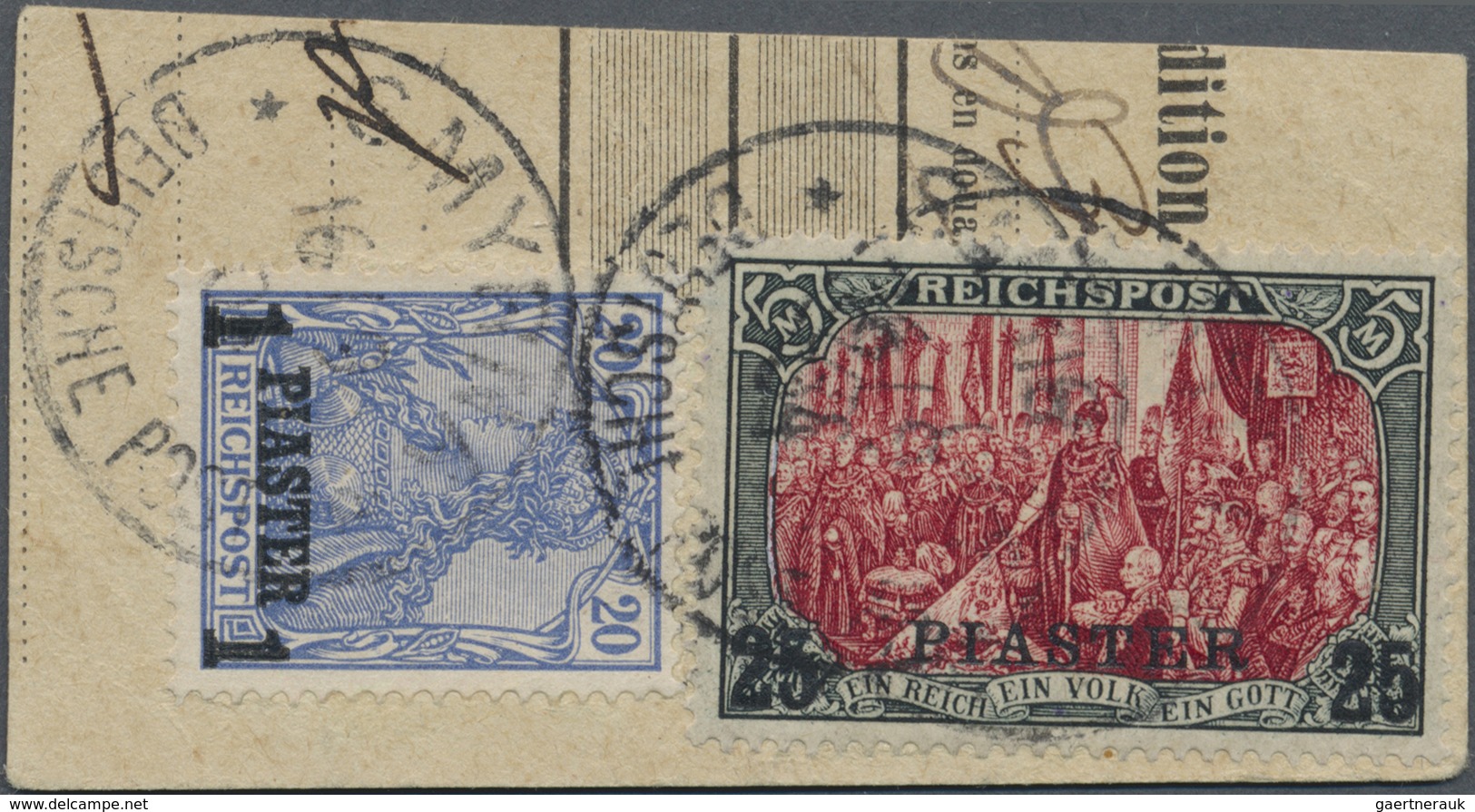 Brfst Deutsche Post In Der Türkei: 1902, 25 P Auf 5 M Reichspost Grünschwarz/bräunlichkarmin Mit Nachmalun - Deutsche Post In Der Türkei