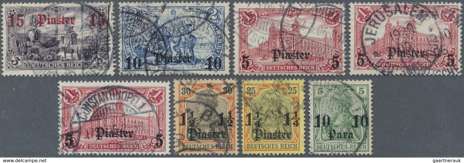 O Deutsche Post In Der Türkei: 1905. Lot Von 8 Sauber Gestempelten Marken Mit Fraktur-Aufdrucken. Mi.- - Turchia (uffici)