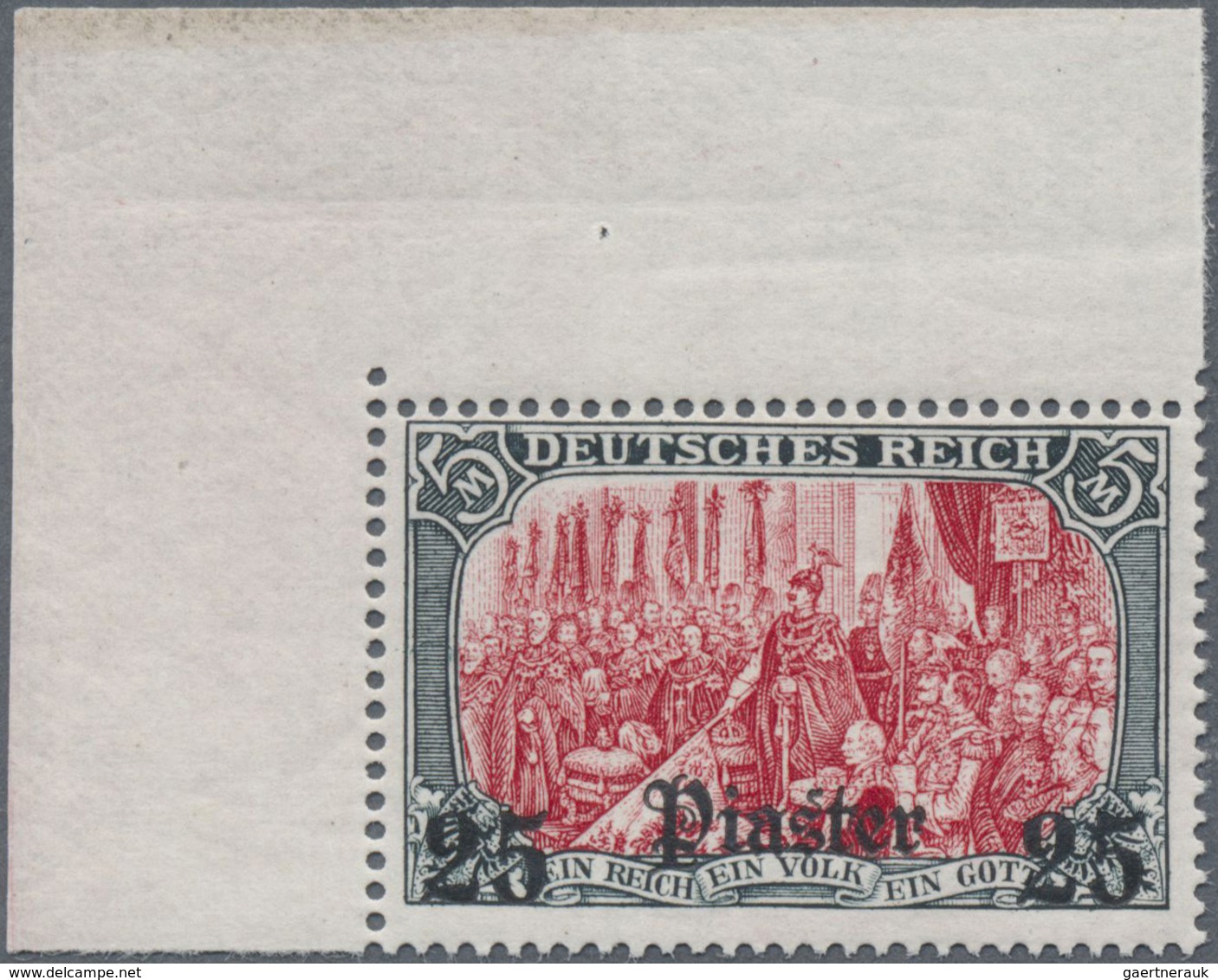 ** Deutsche Post In Der Türkei: 1905, 5 M. Deutsches Reich Überdruckmarke "25 Pia.", Schneeweiße Linke - Turchia (uffici)