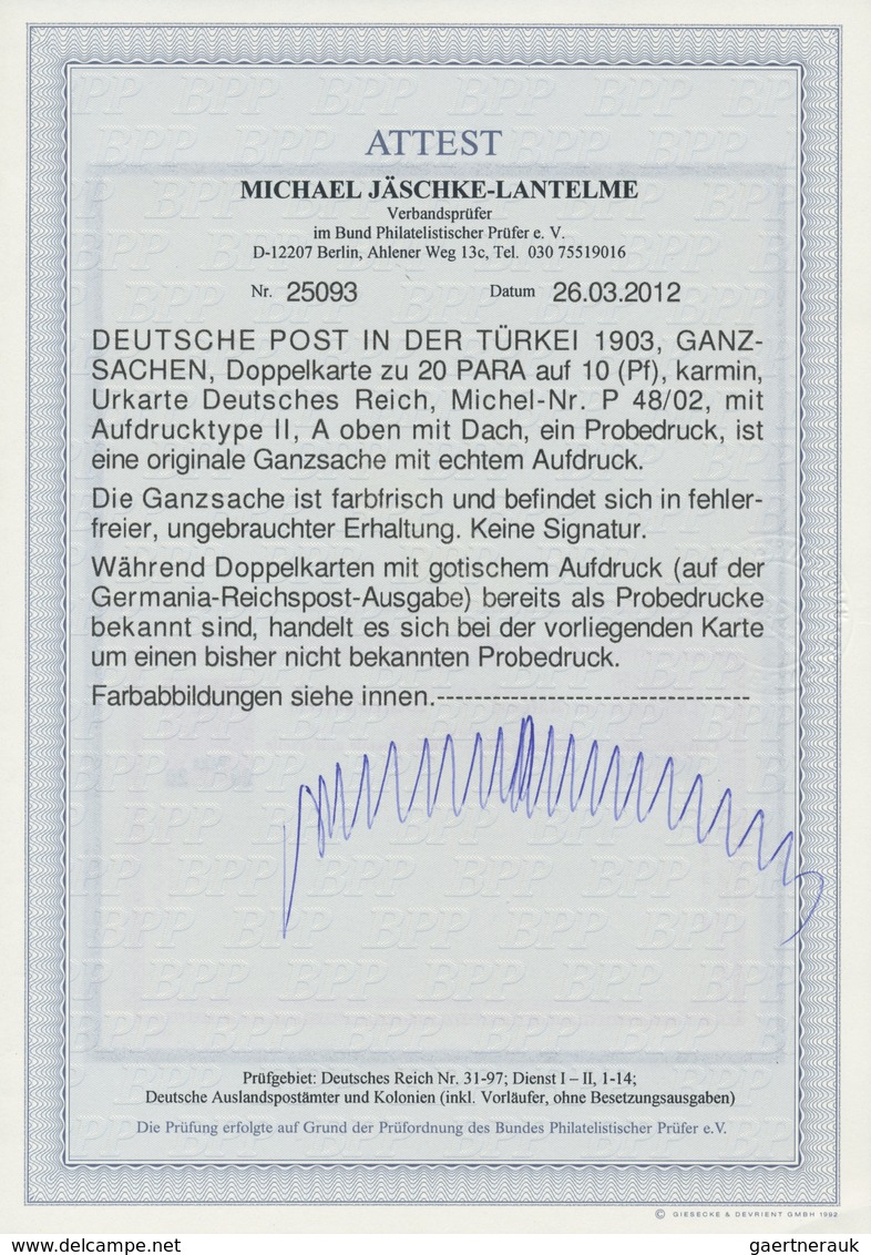 GA Deutsche Post In Der Türkei - Ganzsachen: 1905, 20 Para Auf 10 Pfg. Reichspost Doppel-Ganzsachenkart - Deutsche Post In Der Türkei