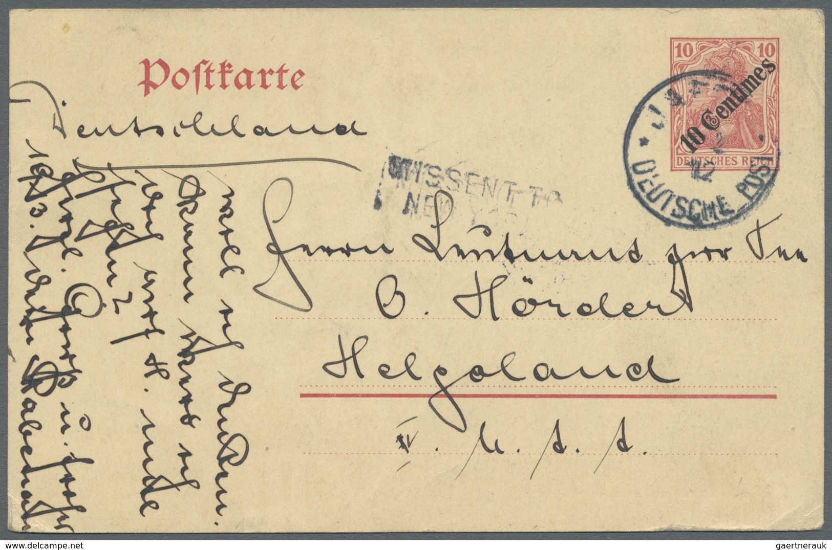 GA Deutsche Post In Der Türkei - Ganzsachen: 1912, Postkarte 10 C. Germania Von Jaffa Nach Helgoland, I - Turchia (uffici)