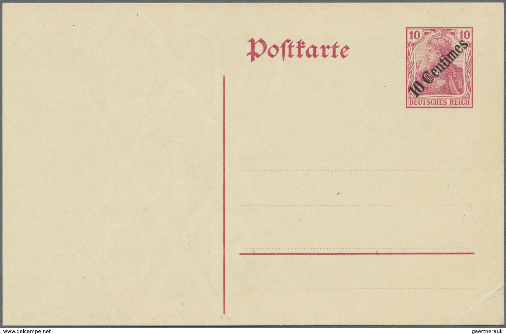GA Deutsche Post In Der Türkei - Ganzsachen: 1912 10 Centimes Aufdruck Auf 10 Pf. Ganzsachenkarte Mit W - Deutsche Post In Der Türkei