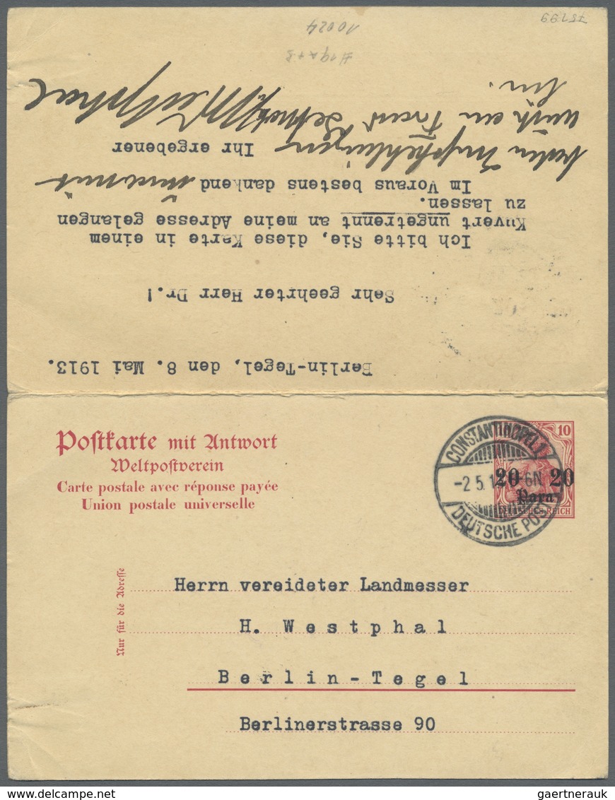 GA Deutsche Post In Der Türkei - Ganzsachen: 1913 20 Para Doppel-GSK Am 2.5.13 Von Constantinopel Nach - Turquie (bureaux)